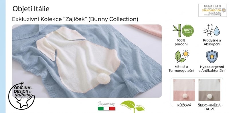Bambusová deka Italbaby Bunny s 3D aplikací